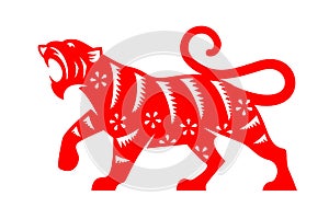 Chinese Zodiac Animals Red Papercutting tiger chinese new year vector design