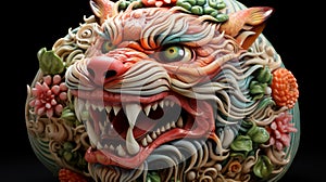 Chinese zodiac dragon ceramic carved. Fantasy Asian Art Celebration of Chinese new year 2024 ,Generative Ai