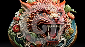 Chinese zodiac dragon ceramic carved. Fantasy Asian Art Celebration of Chinese new year 2024 ,Generative Ai