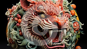 Chinese zodiac dragon ceramic carved. Fantay Asian Art Celebration of Chinese new year 2024 ,Generative Ai