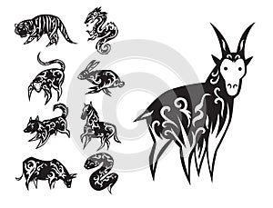 Chinese zodiac eastern calendar traditional china new year oriental animal symbols vector illustrations.