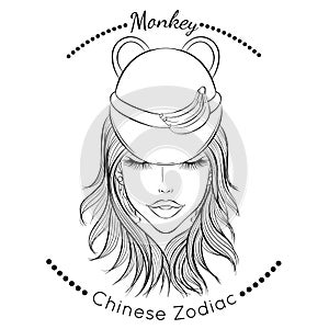 Chinese zodiac line art Monkey