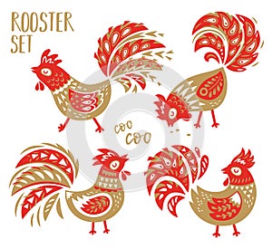 Chinese Zodiac set of 2017 - Red Rooster New Year