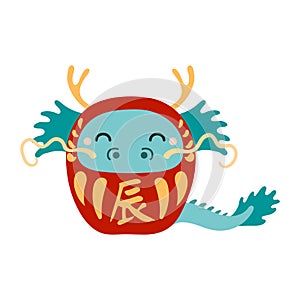 Chinese zodiac sign, cute cartoon dragon daruma doll character illustration.