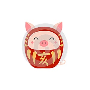 Chinese zodiac sign, cute cartoon pig daruma doll character illustration.