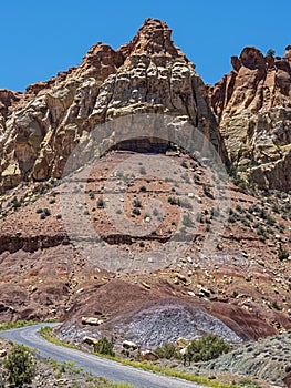 Chinle formations tower above Burr Trail Road in the Grand Staircase-Escalante National Monument, Utah, USA