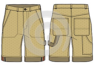 Chino Carpenter Shorts design flat sketch vector illustration, denim casual shorts concept with front and back view, printed Cargo