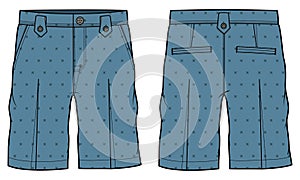 Chino sartorial Shorts design flat sketch vector illustration, denim casual shorts concept with front and back view, printed