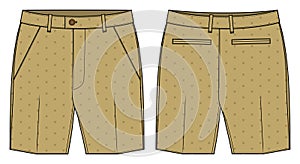 Chino sartorial suit Shorts design flat sketch vector illustration, formal shorts concept with front and back view, printed