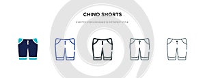 Chino shorts icon in different style vector illustration. two colored and black chino shorts vector icons designed in filled,