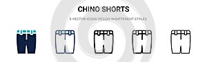 Chino shorts icon in filled, thin line, outline and stroke style. Vector illustration of two colored and black chino shorts vector