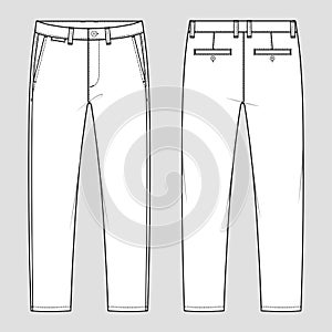 Chino trousers. Vector technical sketch. Mockup template