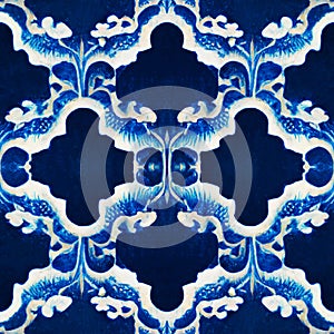 Chinoiserie chinese vase blue seamless pattern