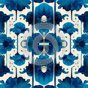 Chinoiserie chinese vase blue seamless pattern
