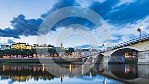 Chinon town France during the blue hour