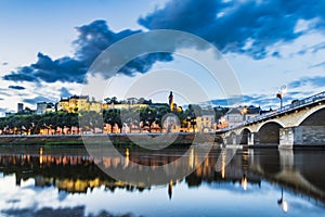 Chinon town France during the blue hour