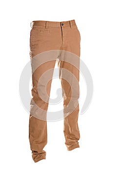 Chinos pants isolated on white, ghost fashion style of photography, bei