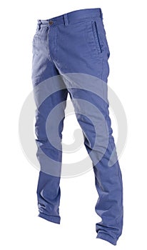 Chinos pants isolated on white, ghost fashion style of photography, blu