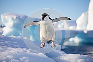 Chinstrap penguin on ice floe, Antarctic Peninsula, Antarctica, Chinstrap penguin on Ice in Antarctica, AI Generated