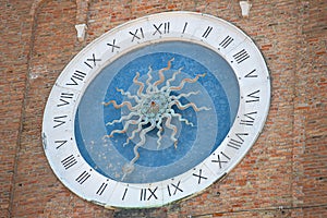 Chioggia. Italy. Mysteries Clock. The oldest tower in the world. in the bell tower of Sant`Andrea