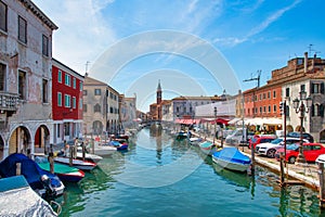 Chioggia Italy, on the Vena canal in the background the church of San Giacomo