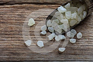 Chios mastic tears on wooden background