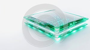 Chip acryl with glowing elements showcases modern technology design photo