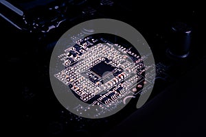 chip circuit board CPU computer server motherboard socket computer components isolated on background close