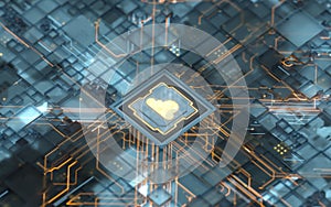 Chip and cloud computing, subject of science and technology, 3d rendering