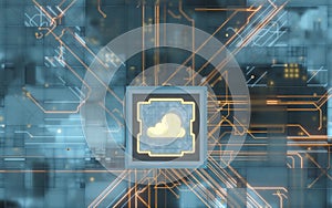 Chip and cloud computing, subject of science and technology, 3d rendering