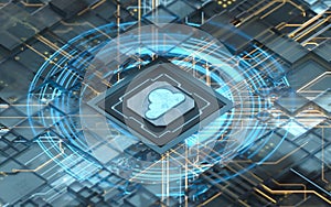 Chip and cloud computing, subject of science and technology, 3d rendering