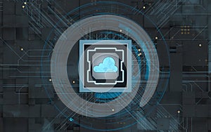 Chip and cloud computing, subject of science and technology, 3d rendering