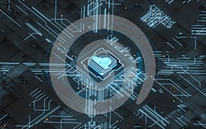 Chip and cloud computing, subject of science and technology, 3d rendering
