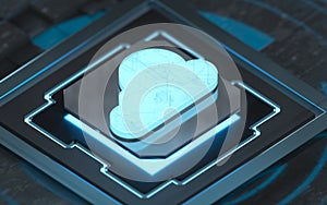 Chip and cloud computing, subject of science and technology, 3d rendering