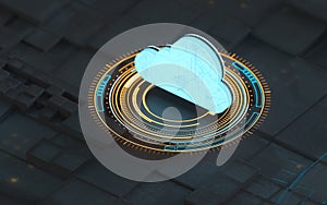 Chip and cloud computing, subject of science and technology, 3d rendering