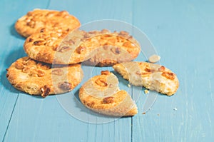 chip cookies with nuts/ chip cookies with nuts on a blue wooden background