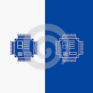 Chip, cpu, microchip, processor, technology Line and Glyph web Button in Blue color Vertical Banner for UI and UX, website or