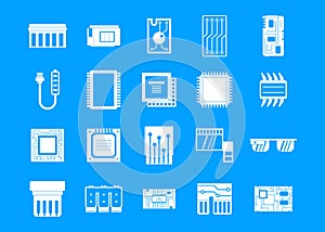 Chip icon blue set vector