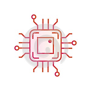 Chip icon in line design. Simple microchip circuit board. Microcircuit flat sign. Vector illustration.