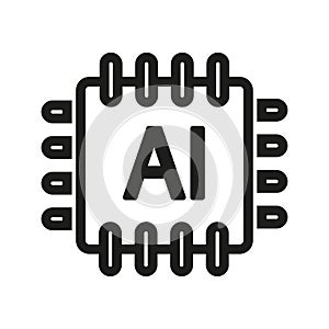 Chip icon symbol. Artificial Intelligence AI. Computer Vector processor. Technology circuit board.