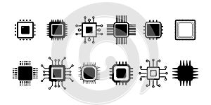 Chip icons set. CPU microprocessor chip icon. Electronic chip vector icon