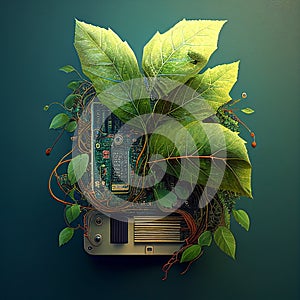 Chip and leaf illustration. AI generated