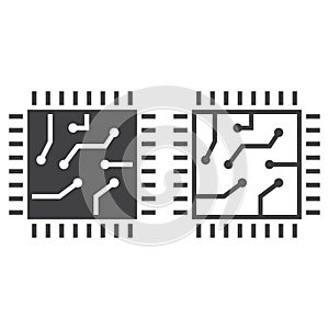 Chip line icon, processor outline and solid vector sign, linear