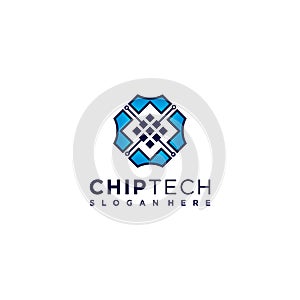 Chip logo design illustration, technology, computer, internet, icon Premium Vector