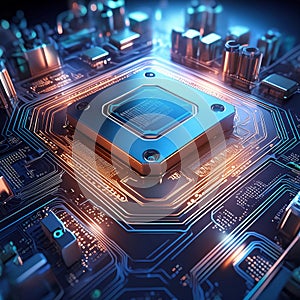 Chip. Microchip. Electronic circuit board close up. Central Computer Processors. Generative AI