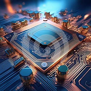 Chip. Microchip. Electronic circuit board close up. Central Computer Processors. Generative AI