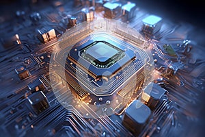Chip. Microchip. Electronic circuit board close up. Central Computer Processors. Generative AI