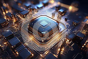 Chip. Microchip. Electronic circuit board close up. Central Computer Processors. Generative AI