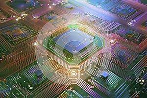 Chip. Microchip. Electronic circuit board close up. Central Computer Processors. Generative AI