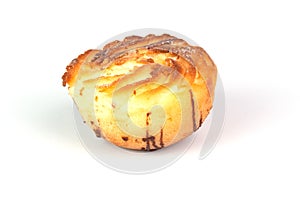 Chip muffin cup cake closeup isolated on white background